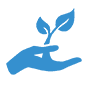 Blue hand with green plant icon