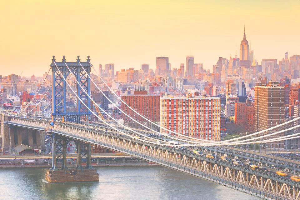 Iconic cityscape with bridge and skyscrapers