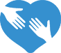 Two hands within blue heart silhouette