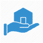 Blue hand holding house icon